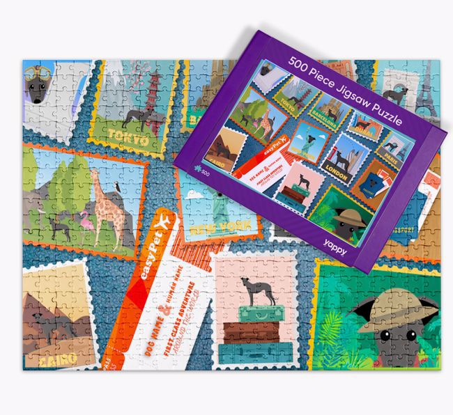 Around The World Adventure: Personalised {breedFullName} Jigsaw